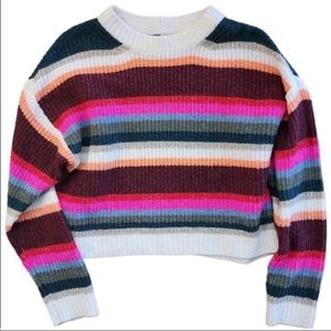 AMERICAN EAGLE STRIPED CREWNECK CROPPED SWEATER. MULTI COLORED/ SMALL